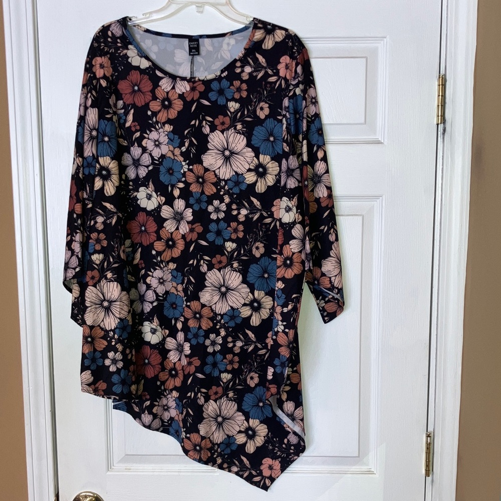 SHEIN Floral Asymmetrical Hem Tunic - Multicolor